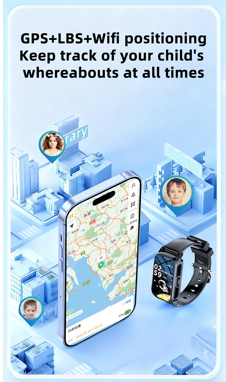 VS06 Health Safe Care with GPS, WiFi Location, SOS Emergency One-click Health Monitoring with Fall Detection Kids Smart Watch